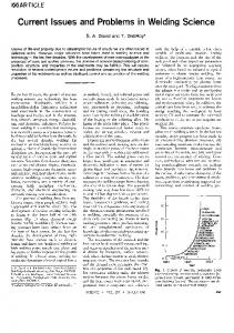 Current Issues and Problems in Welding Science - Department of ...