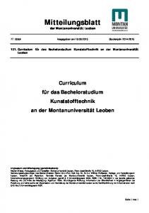 Curriculum Kunststofftechnik