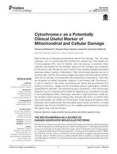 Cytochrome c as a Potentially Clinical Useful Marker of ... - Frontiers