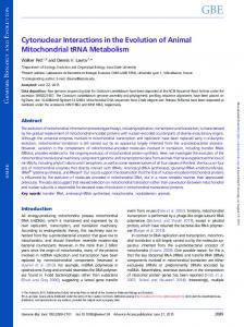 Cytonuclear Interactions in the Evolution of Animal