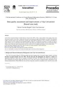 Data Quality Assessment and Improvement - Vrije Universiteit Brussel