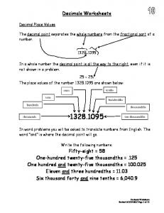 Decimals Worksheets