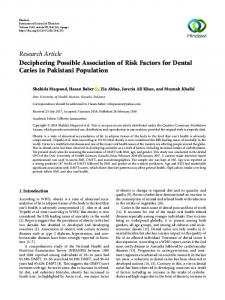 Deciphering Possible Association of Risk Factors for Dental Caries in ...