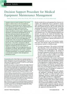 Decision Support Procedure for Medical Equipment Maintenance ...