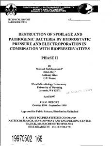 destruction of spoilage and pathogenic bacteria by hydrostatic ...