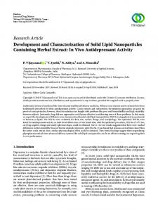 Development and Characterization of Solid Lipid Nanoparticles