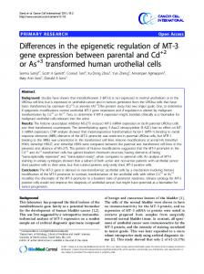 Differences in the epigenetic regulation of MT-3 gene ... - BioMedSearch