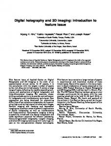 Digital holography and 3D imaging: introduction to ... - OSA Publishing