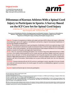 Dilemmas of Korean Athletes With a Spinal Cord ... - KoreaMed Synapse