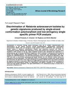 Discrimination of Ralstonia solanacearum isolates by ...