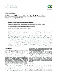 Do Times until Treatment for Foreign Body Aspiration Relate to ...