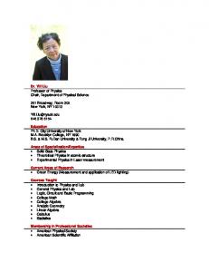 Dr. Yili Liu Professor of Physics Chair, Department of ... - Nyack