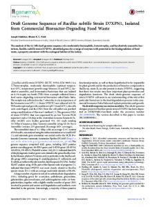 Draft Genome Sequence of Bacillus subtilis Strain