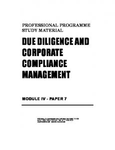 DUE DILIGENCE AND CORPORATE COMPLIANCE MANAGEMENT