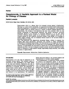 Dysautonomia, A Heuristic Approach to a Revised ...