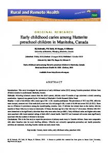 Early childhood caries among Hutterite preschool children in Manitoba ...