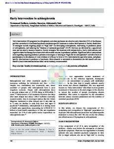 Early intervention in schizophrenia