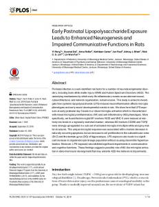 Early Postnatal Lipopolysaccharide Exposure Leads to ... - PLOS