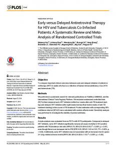 Early versus Delayed Antiretroviral Therapy for HIV