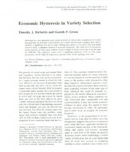 Economic Hysteresis in Variety Selection - AgEcon Search