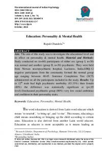 Education: Personality & Mental Health