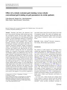 Effect of a robotic restraint gait training versus robotic conventional gait ...