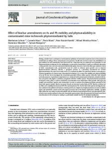 Effect of biochar amendments on As and Pb mobility ...