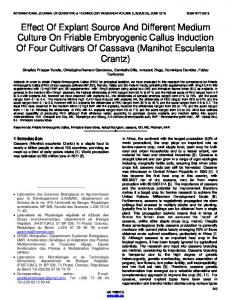 Effect Of Explant Source And Different Medium Culture On Friable ...