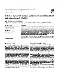 Effect of salinity on biomass and biochemical constituents of Spirulina