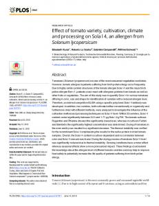 Effect of tomato variety, cultivation, climate and processing on Sola l 4 ...