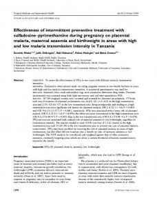 Effectiveness of intermittent preventive treatment with sulfadoxine ...