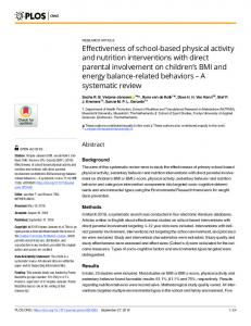 Effectiveness of school-based physical activity and nutrition ... - PLOS