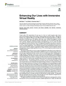 Enhancing Our Lives with Immersive Virtual Reality - Semantic Scholar