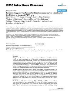 Epidemiology and risk factors for Staphylococcus aureuscolonization ...