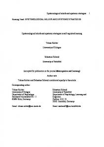 EPISTEMOLOGICAL BELIEFS AND EPISTEMIC ... - Uni Kassel