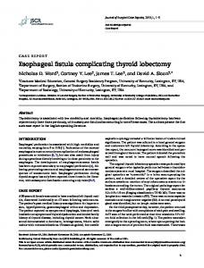 Esophageal fistula complicating thyroid lobectomy - Semantic Scholar