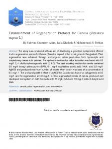 Establishment of Regeneration Protocol for Canola ...