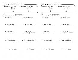 Evaluating Expression Worksheet Name