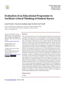 Evaluation of an Educational Programme to Facilitate Critical Thinking