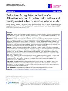 Evaluation of coagulation activation after Rhinovirus ... - ScienceOpen