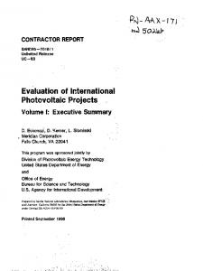 Evaluation of International Photovoltaic Projects - USAID