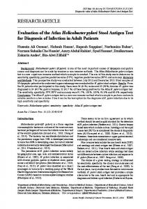 Evaluation of the Atlas Helicobacter pylori Stool Antigen Test for ...