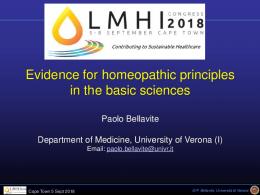 Evidence for homeopathic principles in the basic ... - Paolo Bellavite