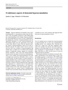 Evolutionary aspects of elemental hyperaccumulation - Springer Link