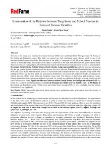 Examination of the Relation between Teog Score and School ... - ERIC