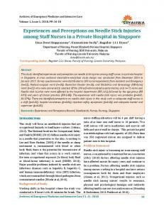 Experiences and Perceptions on Needle Stick Injuries ...