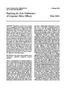 Exploring the Role Performance of Corporate Ethics ... - Springer Link