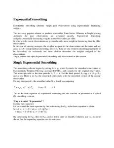 Exponential Smoothing Single Exponential Smoothing