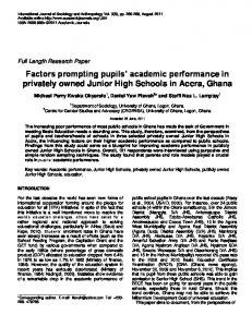 Factors prompting pupils' academic performance ... - Academic Journals