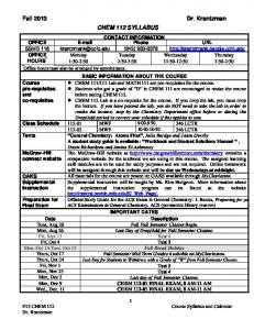 Fall 2013 Dr. Krantzman CHEM 112 SYLLABUS